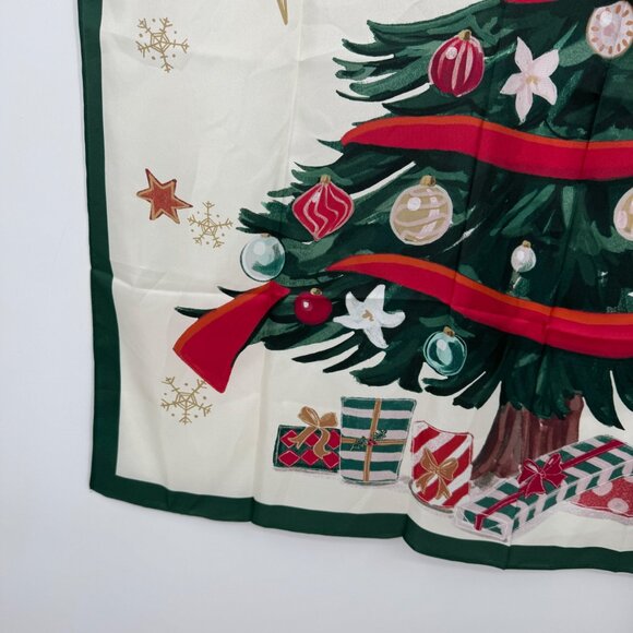 Talbots Christmas Tree Silk Square Scarf New With Tag holiday white green red - Picture 5 of 10